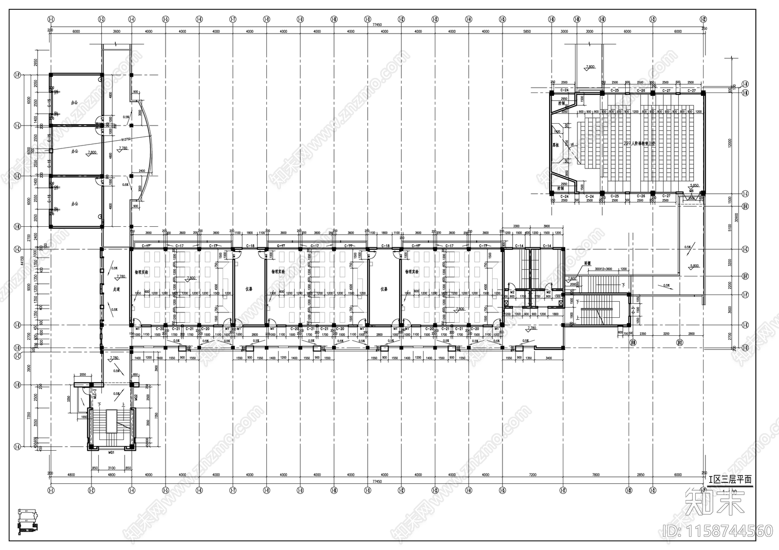 某回字形现代教学楼建筑cad施工图下载【ID:1158744560】