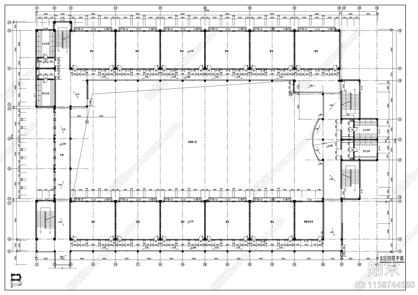某回字形现代教学楼建筑施工图下载【ID:1158744560】