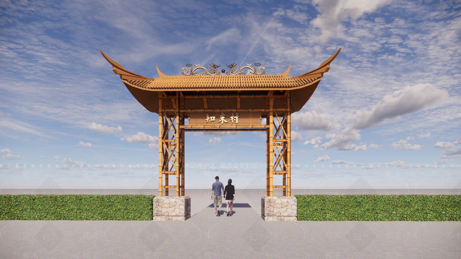 中式乡村仿竹大门SU模型下载【ID:1158745338】