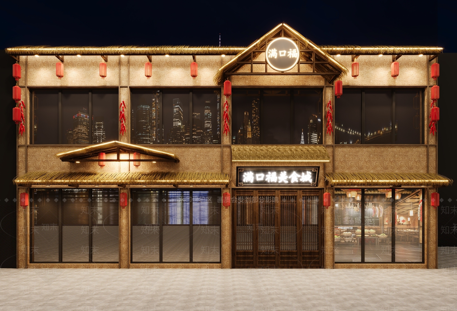 新中式火锅店门头3D模型下载【ID:1158749907】