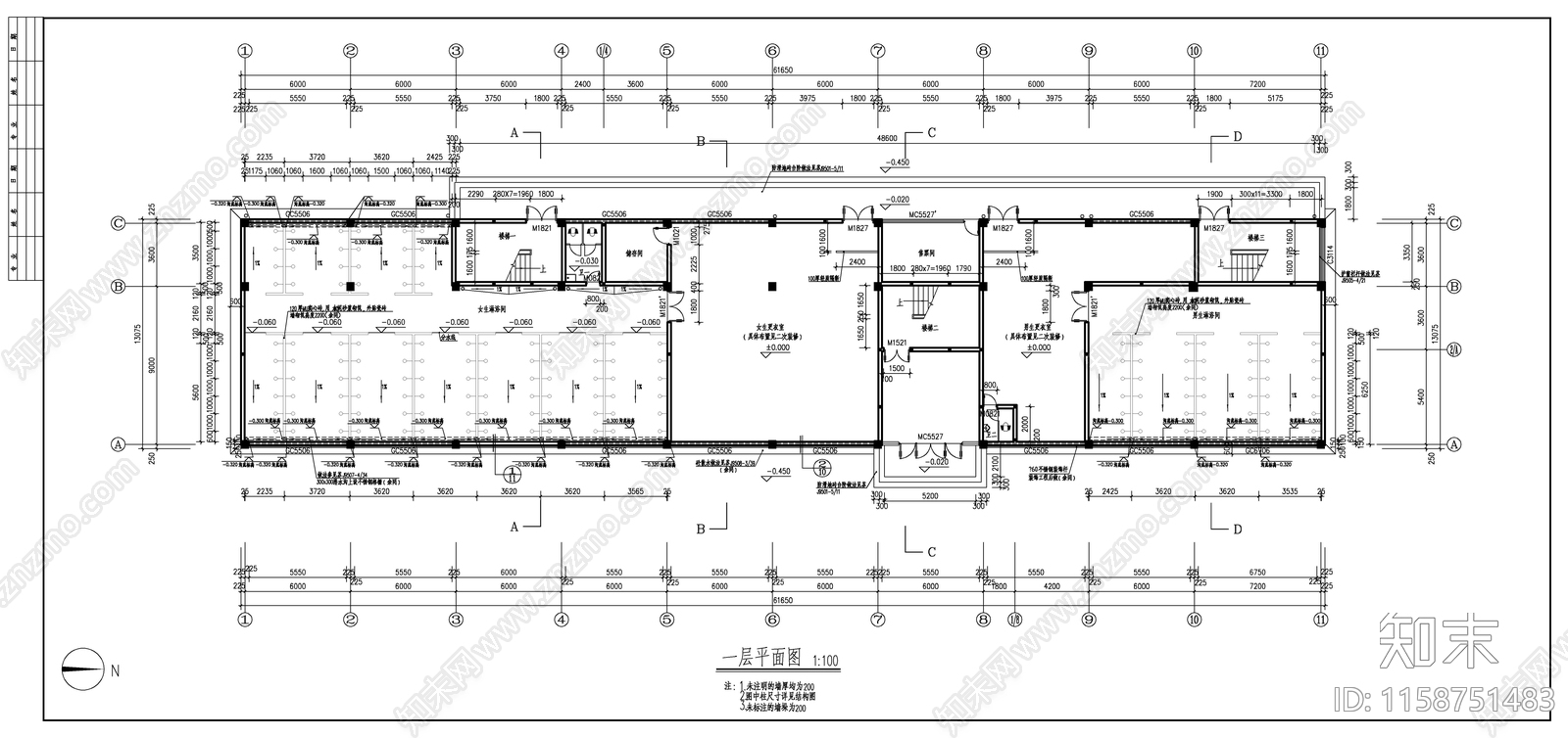 北方学校公共浴室建施图施工图下载【ID:1158751483】