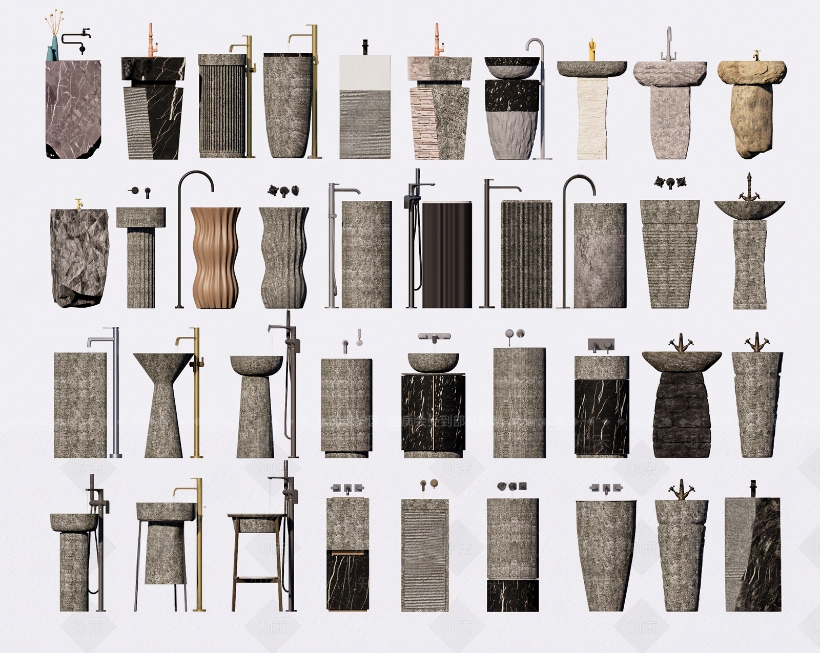 现代石槽洗手盆3D模型下载【ID:1158789875】