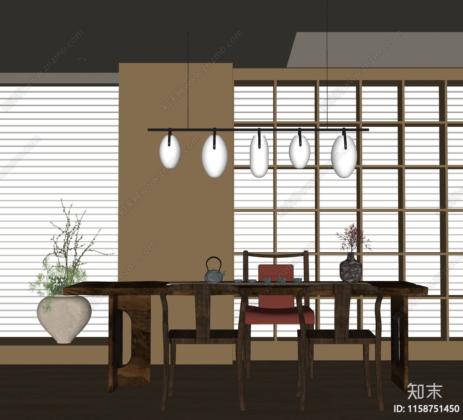 新中式茶室SU模型下载【ID:1158751450】