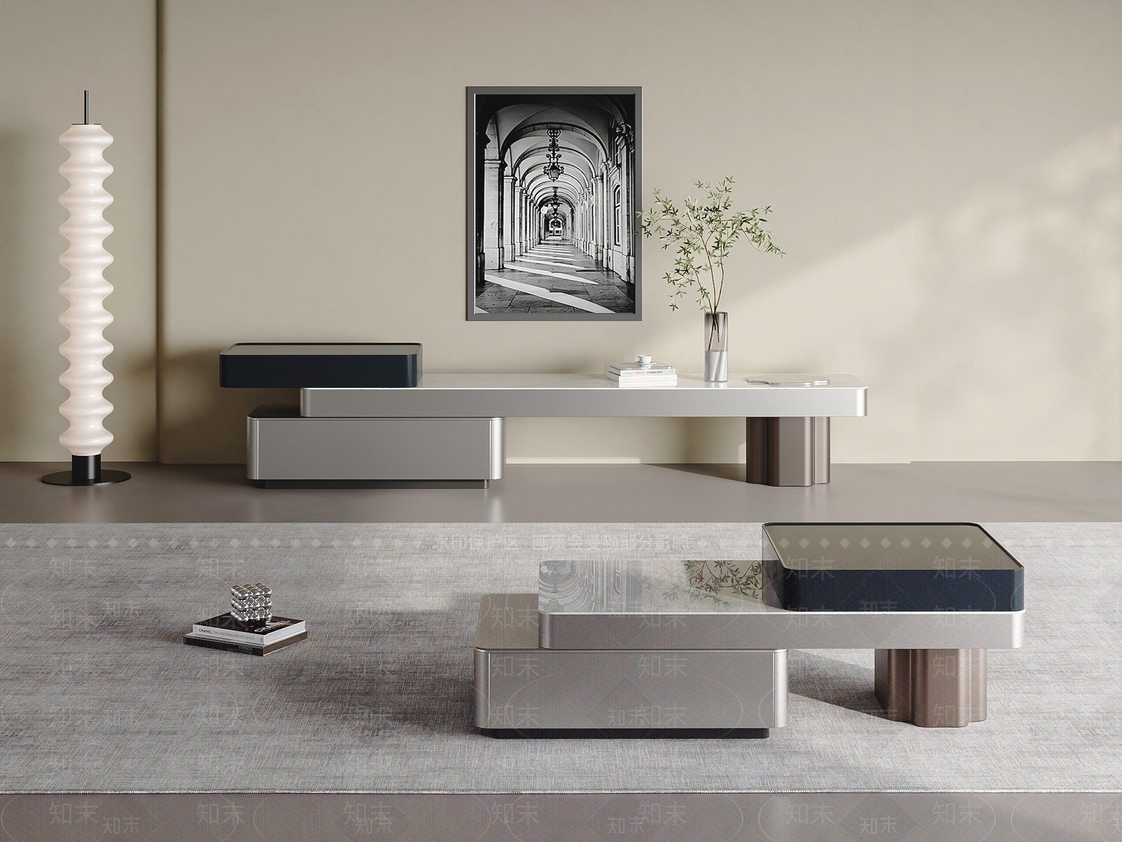 现代边几电视柜组合3D模型下载【ID:1158762883】