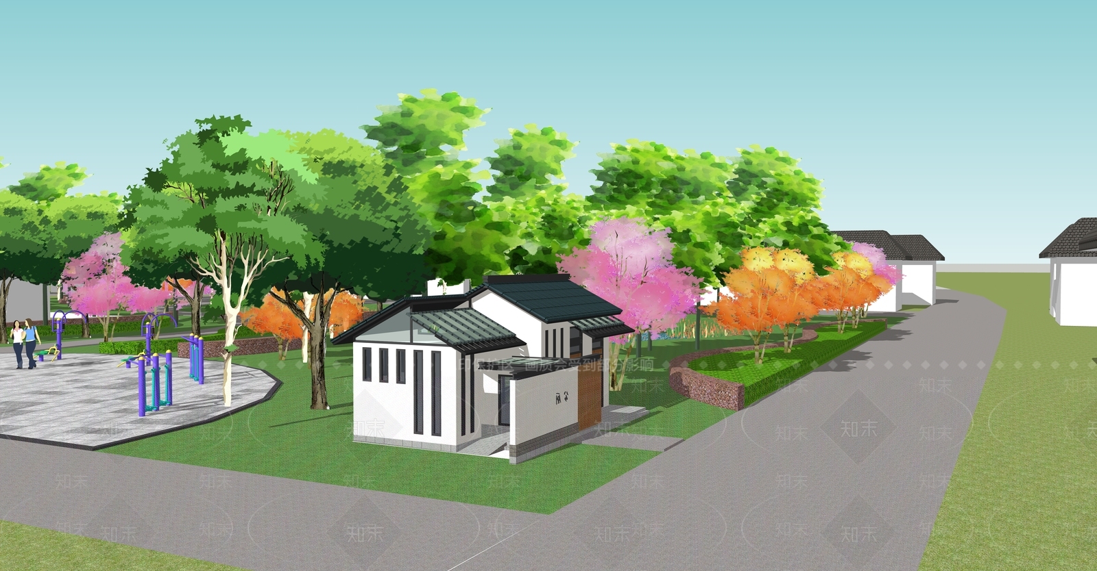 新中式乡村公园SU模型下载【ID:1158764349】