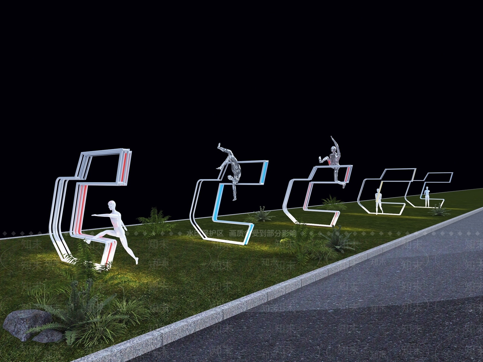现代绿化带灯光小品SU模型下载【ID:1158766761】