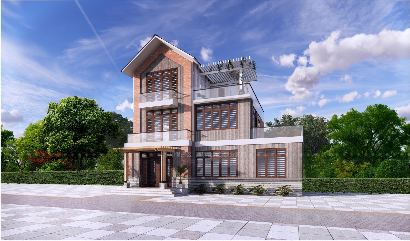 简欧三层坡屋顶别墅SU模型下载【ID:1158767090】