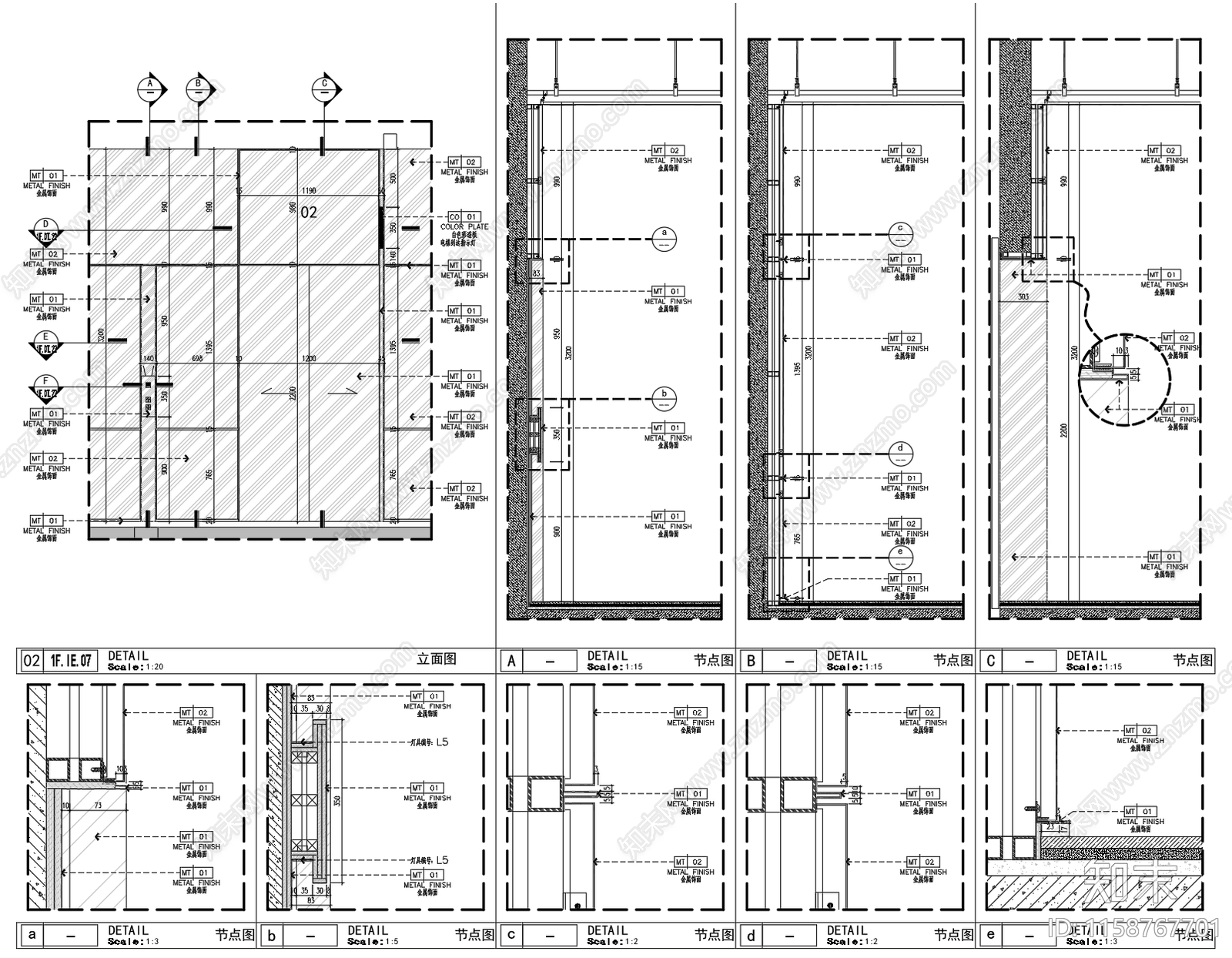 现代办公电梯厅造型超详细大样节点图cad施工图下载【ID:1158767701】