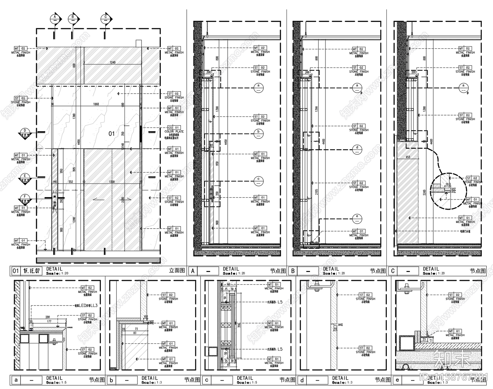 现代办公电梯厅造型超详细大样节点图cad施工图下载【ID:1158767701】