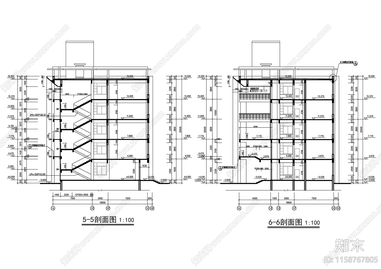 教学楼建筑平立剖图cad施工图下载【ID:1158767805】