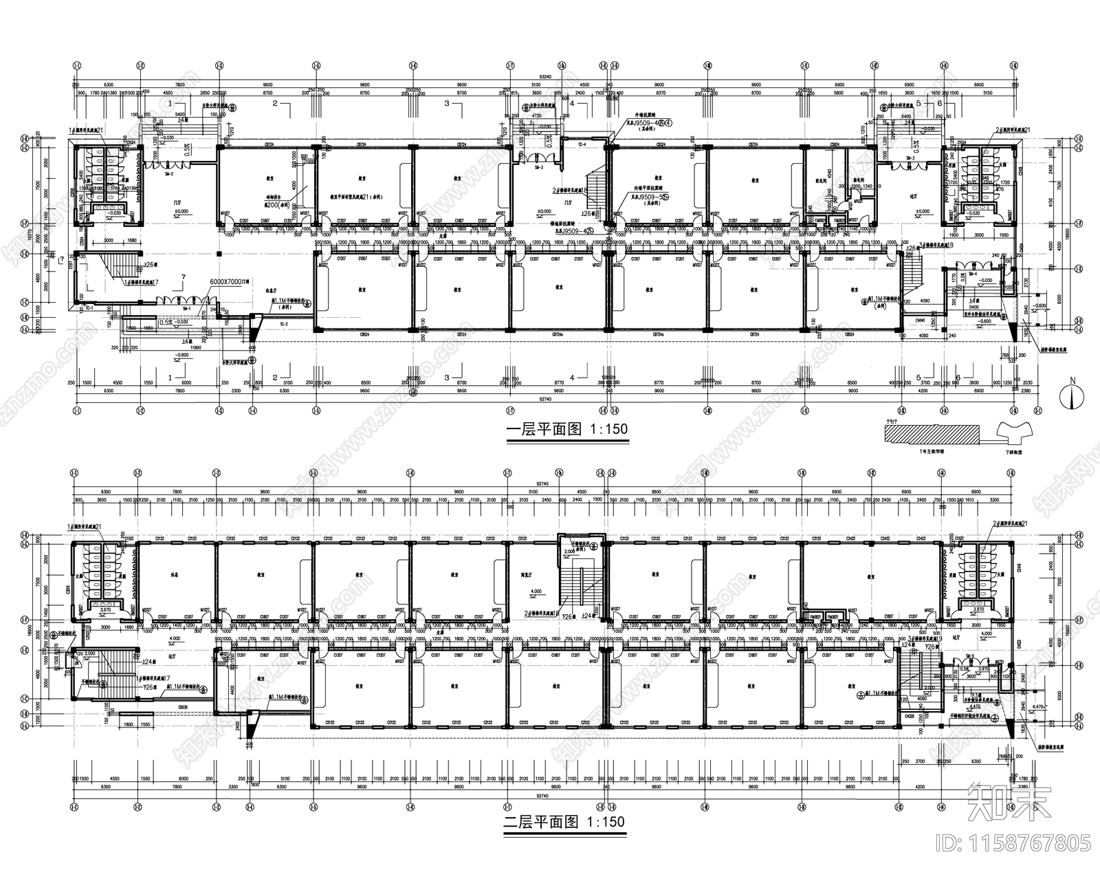 教学楼建筑平立剖图cad施工图下载【ID:1158767805】