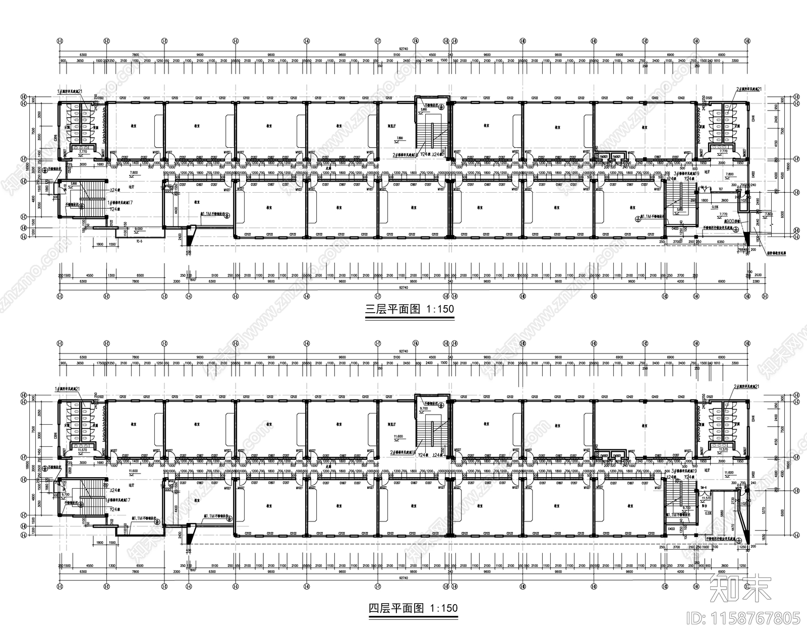 教学楼建筑平立剖图cad施工图下载【ID:1158767805】