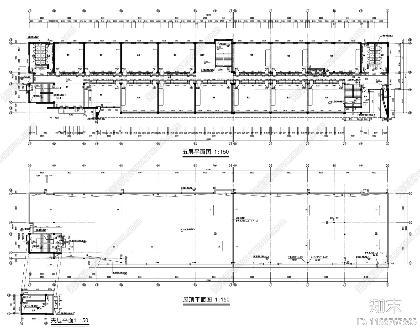 教学楼建筑平立剖图cad施工图下载【ID:1158767805】