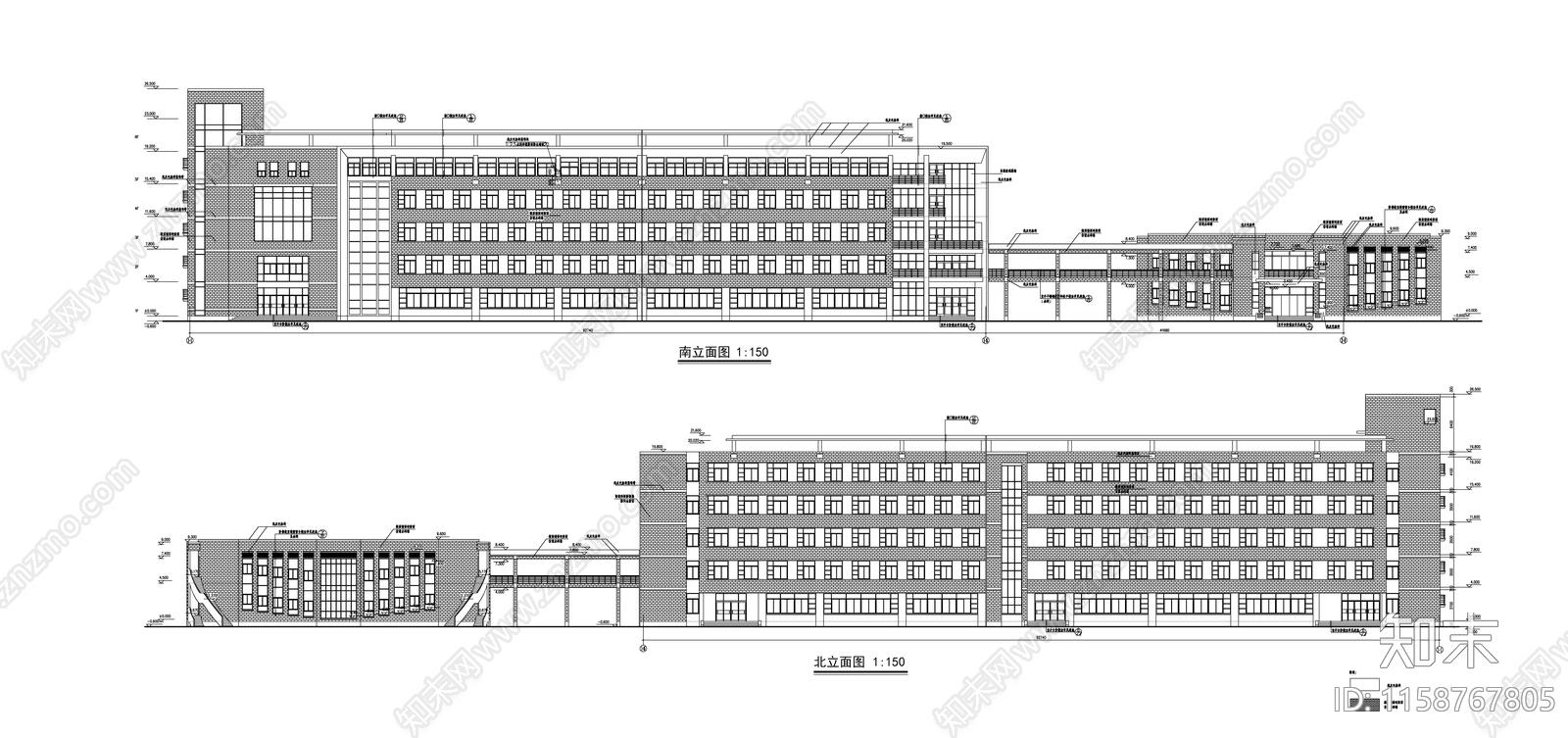 教学楼建筑平立剖图cad施工图下载【ID:1158767805】