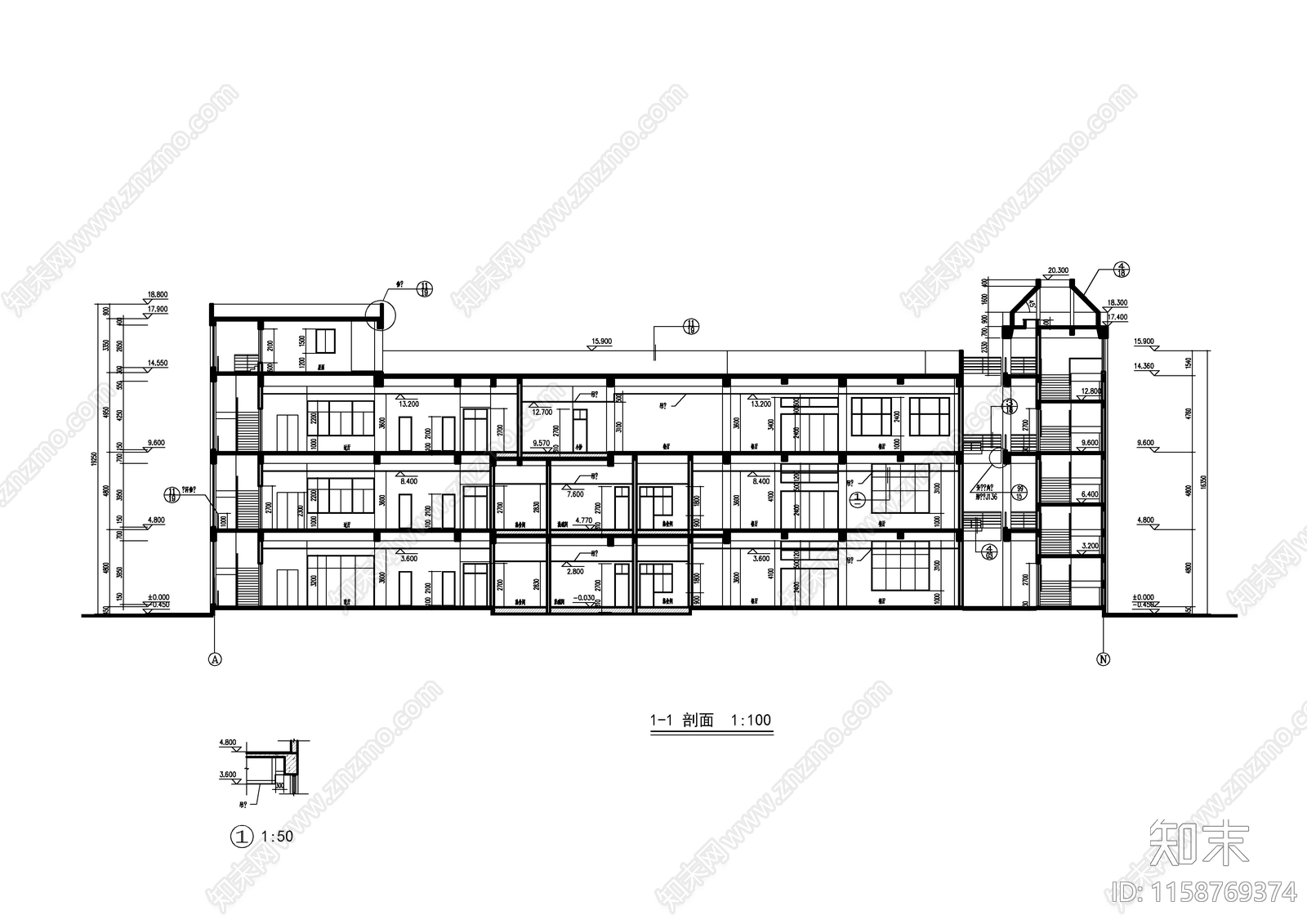 高校食堂建筑图cad施工图下载【ID:1158769374】