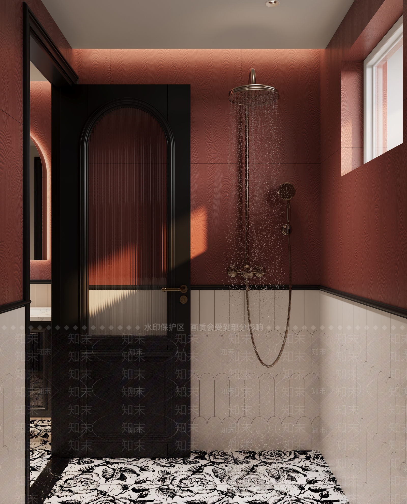 现代卫生间红墙砖网红小众卫生间3D模型下载【ID:1158771029】