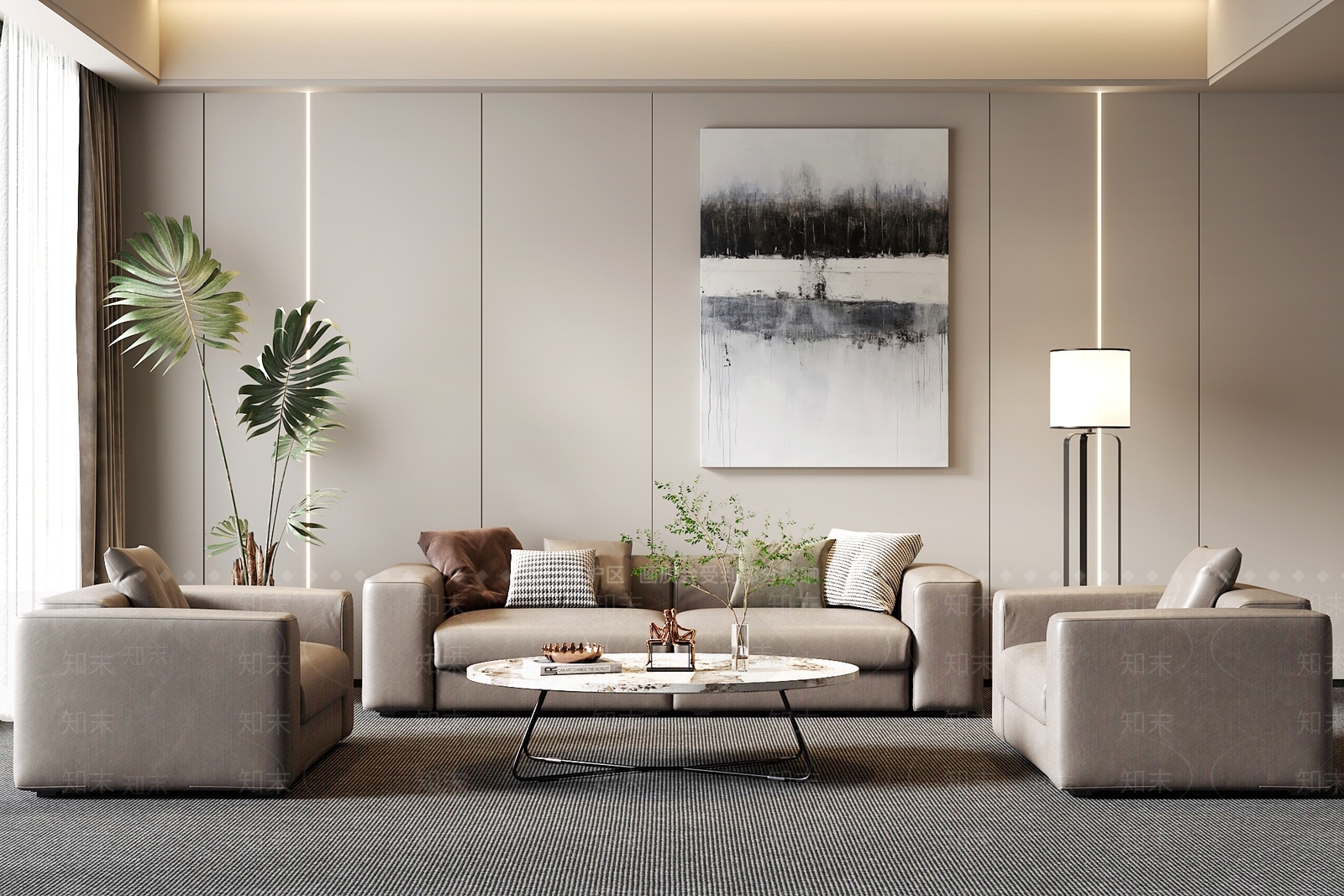 现代办公沙发茶几组合3D模型下载【ID:1158772152】