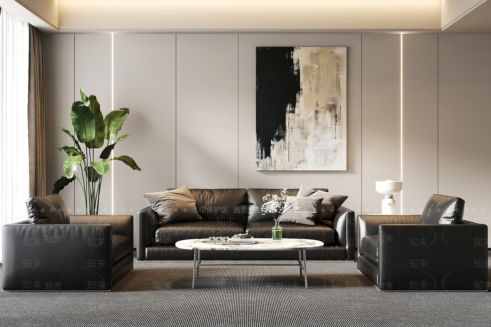 现代办公沙发茶几组合3D模型下载【ID:1158772116】