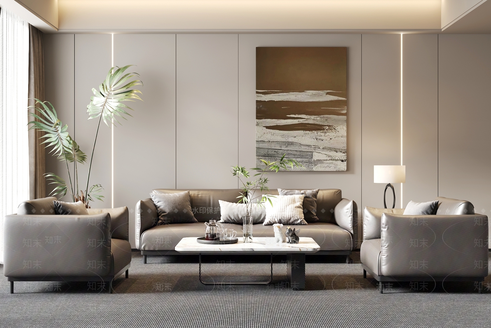 现代办公沙发茶几组合3D模型下载【ID:1158772266】