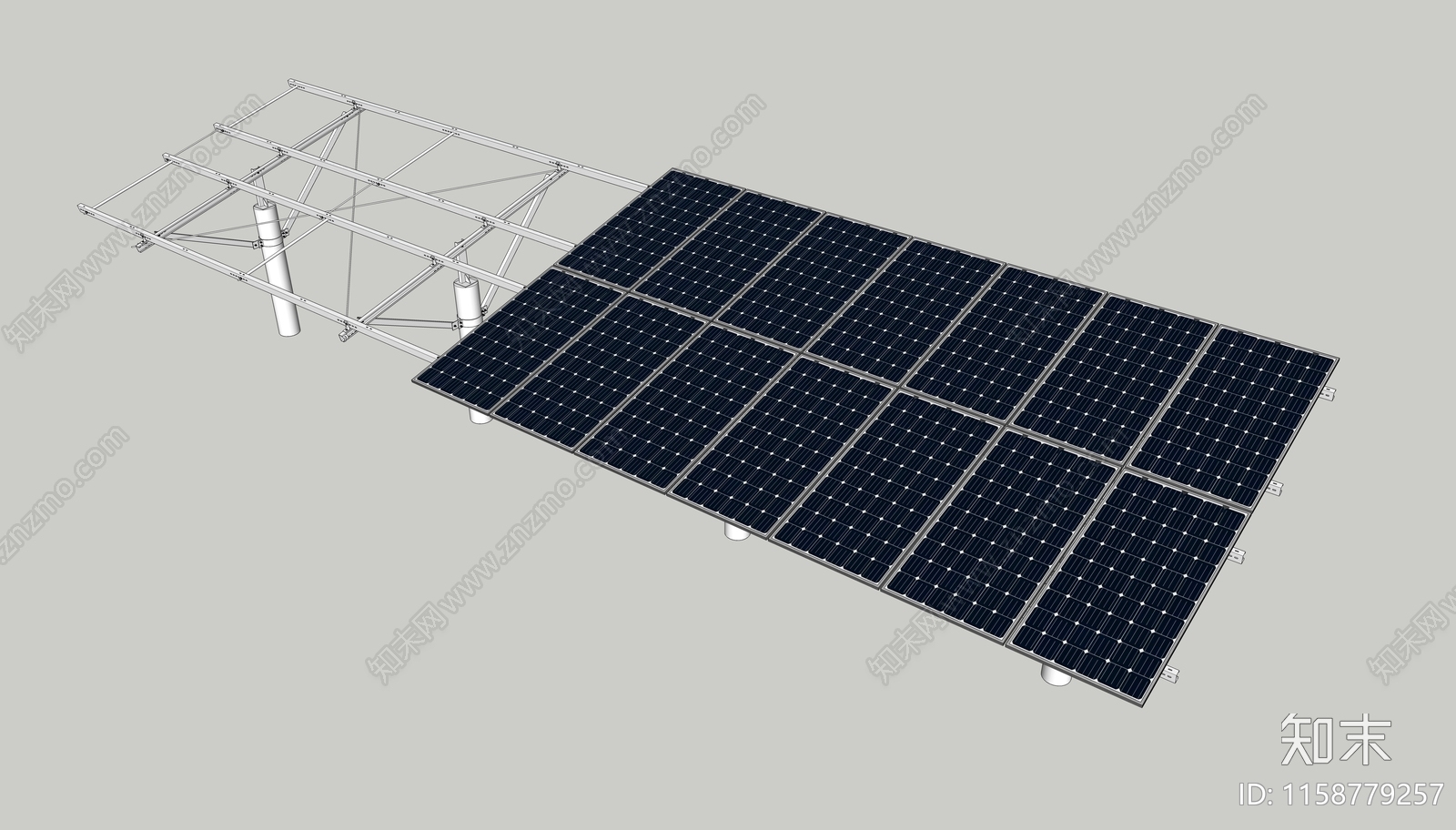 现代光伏电站管桩支架SU模型下载【ID:1158779257】