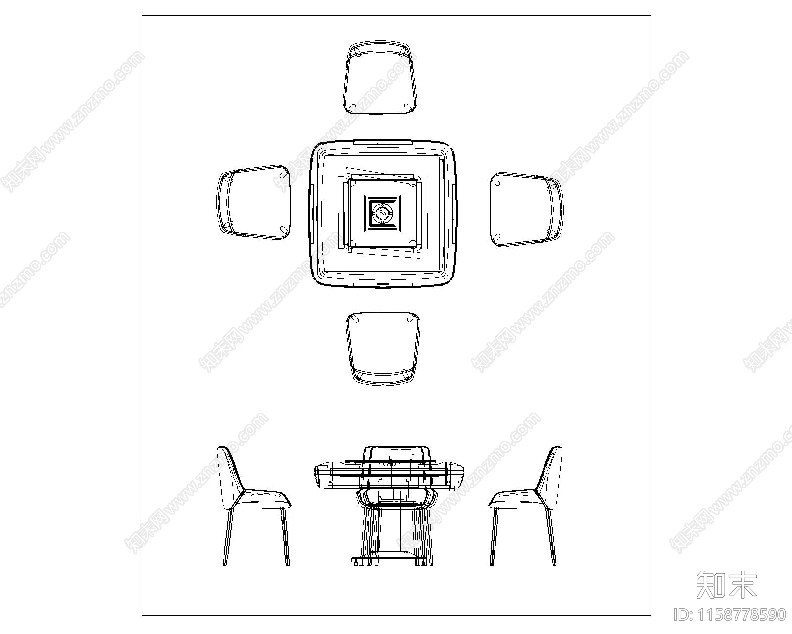 麻将桌棋牌桌cad施工图下载【ID:1158778590】