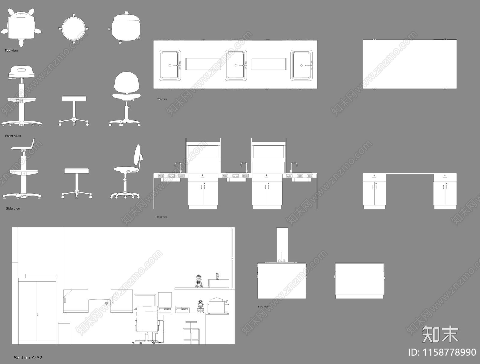 实验室家具图库cad施工图下载【ID:1158778990】