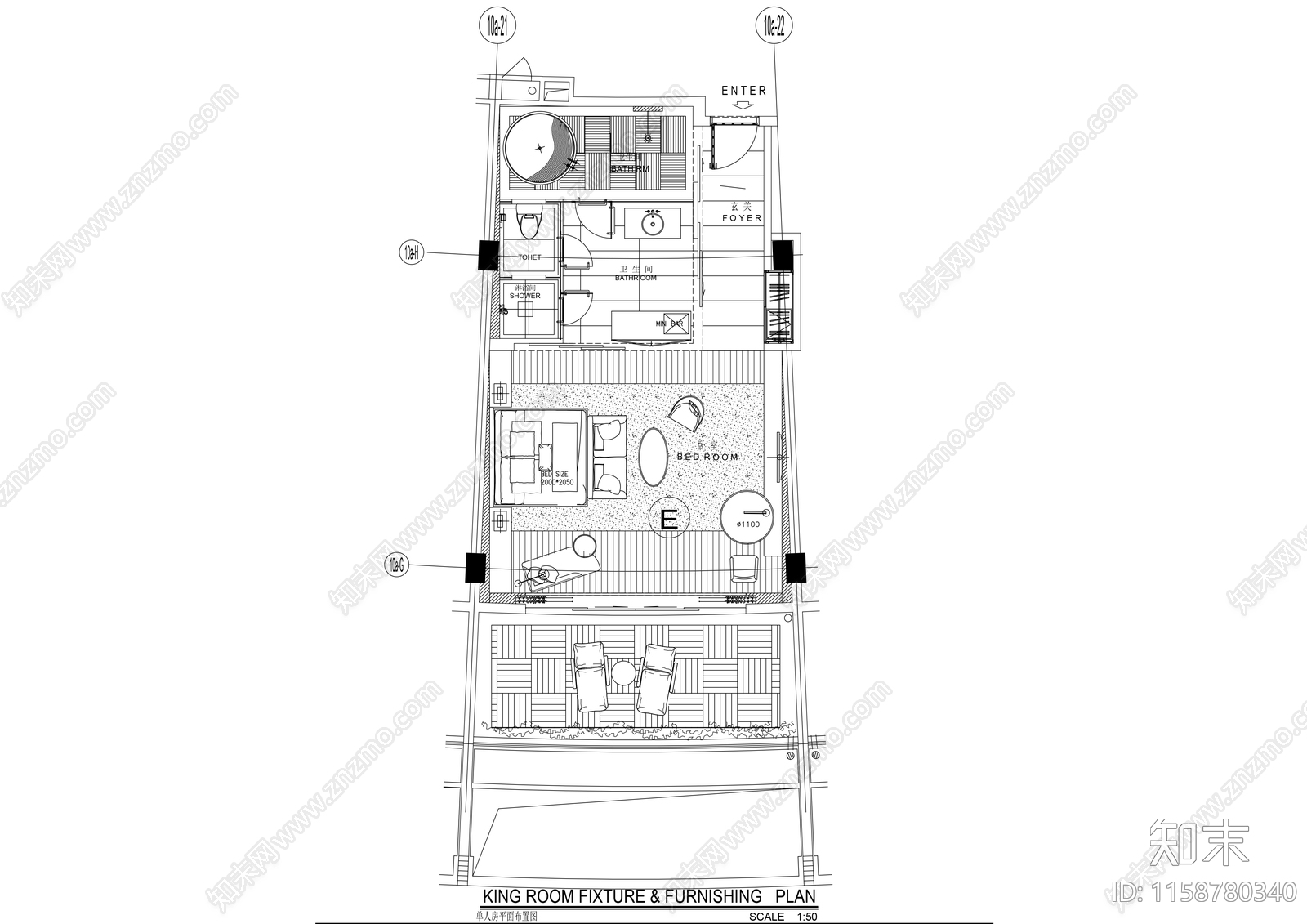 豪华国际度假酒店大床房室内精装修cad施工图下载【ID:1158780340】