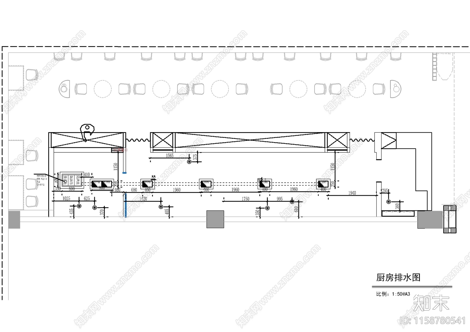 快餐店厨房建筑给排水cad施工图下载【ID:1158780541】