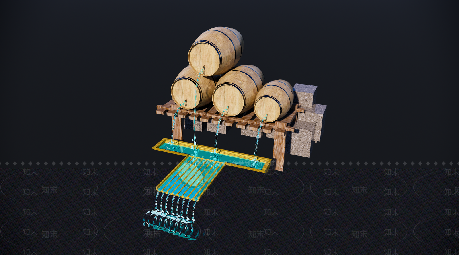 现代木桶流水景观小品SU模型下载【ID:1158784164】
