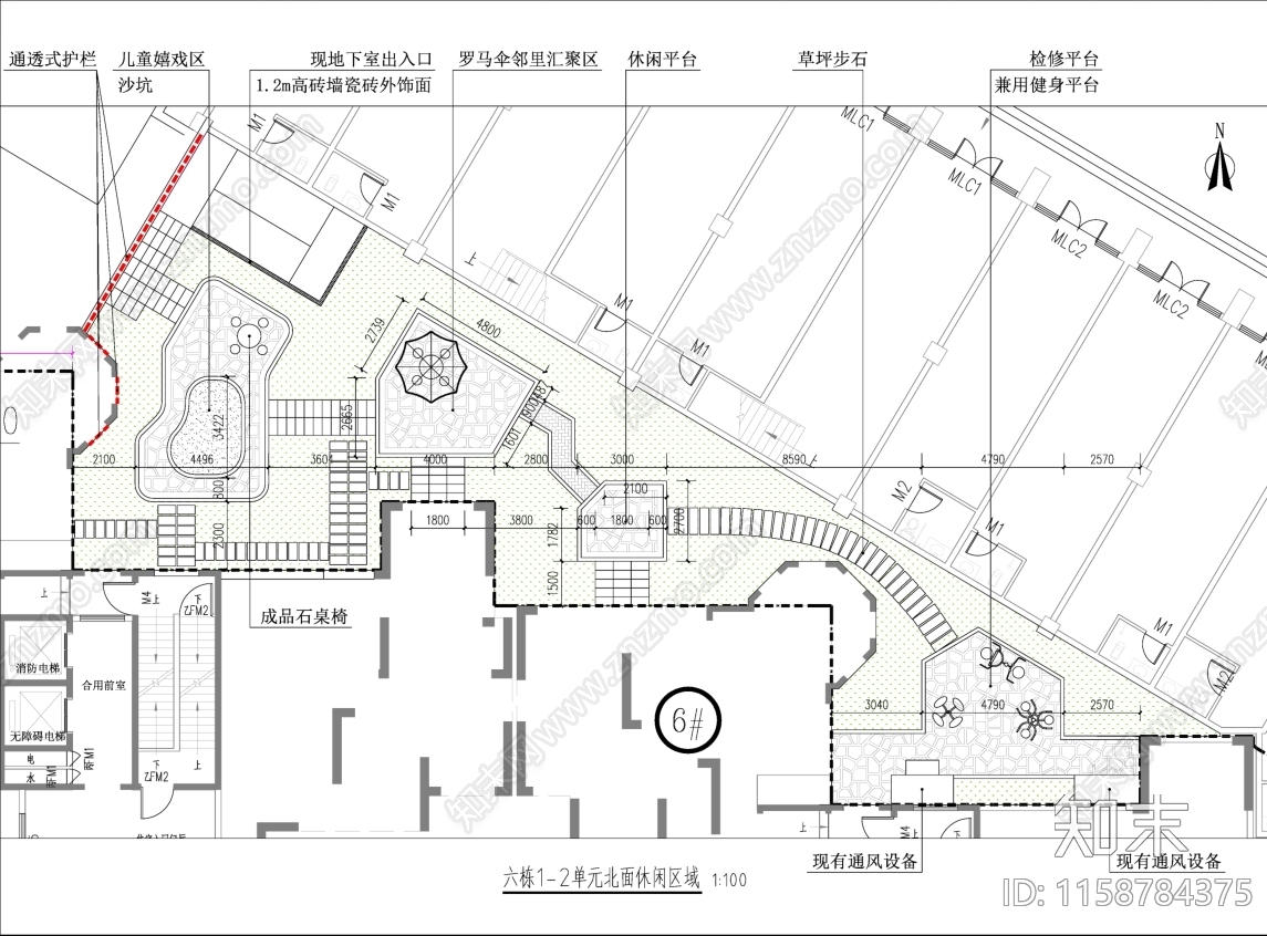 小区屋顶花园休闲区施工图下载【ID:1158784375】