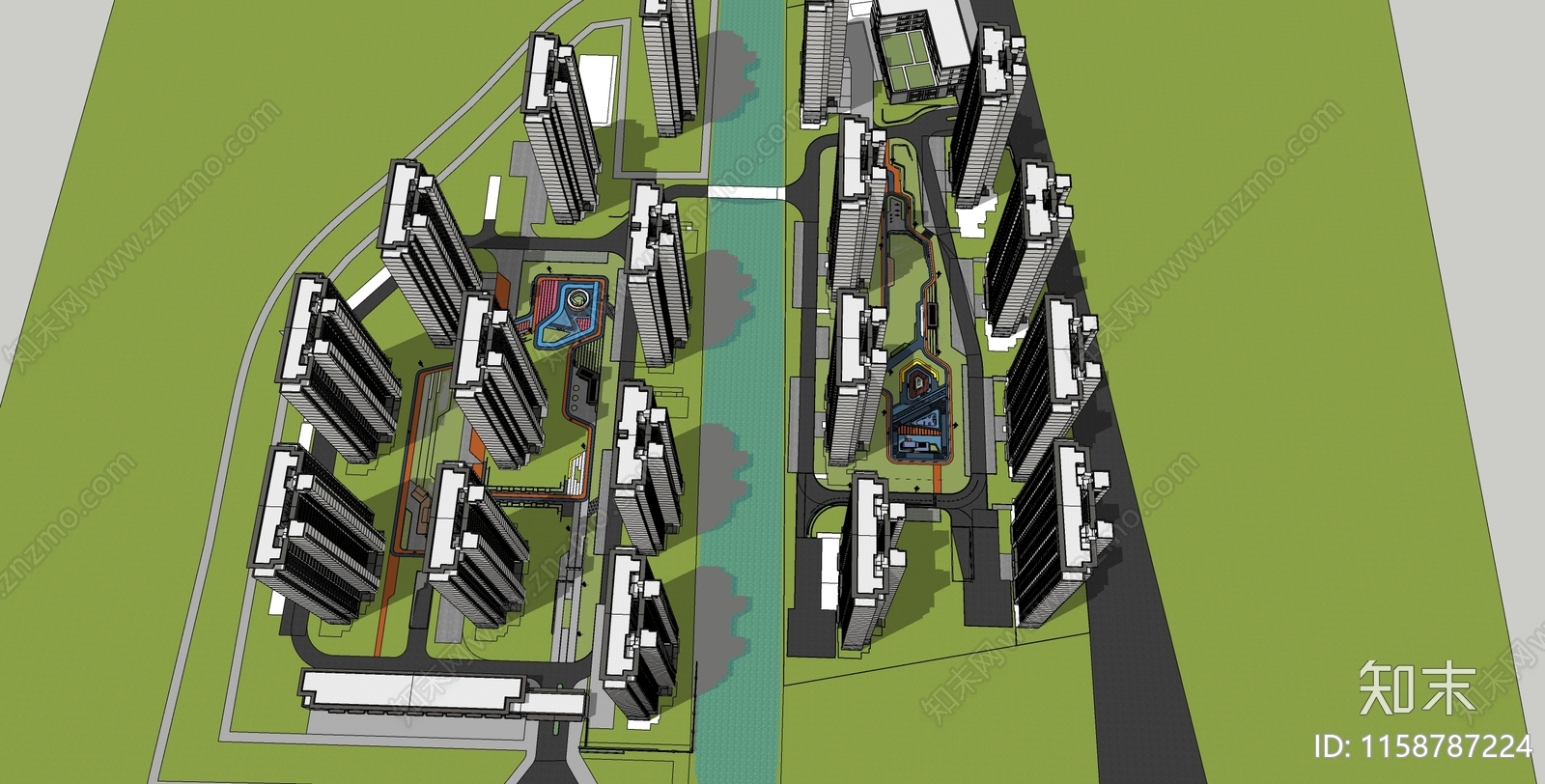 现代小区景观SU模型下载【ID:1158787224】