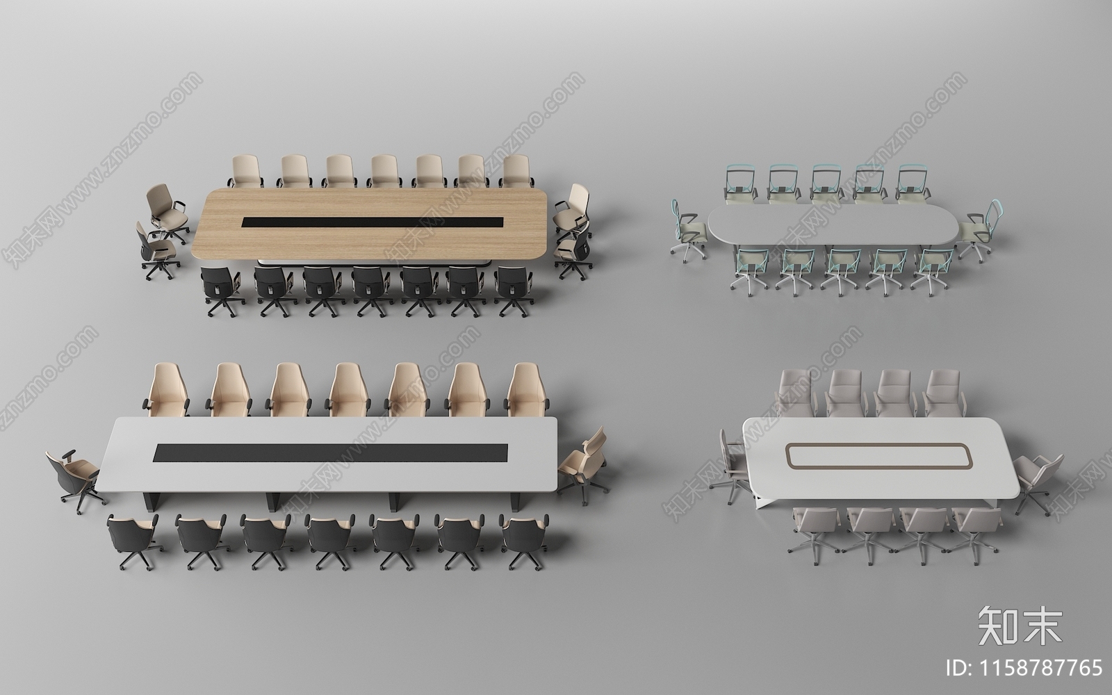现代会议室办公桌椅3D模型下载【ID:1158787765】