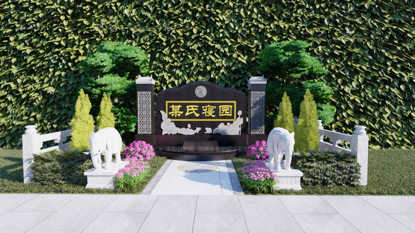 新中式艺术墓设计SU模型下载【ID:1159178159】