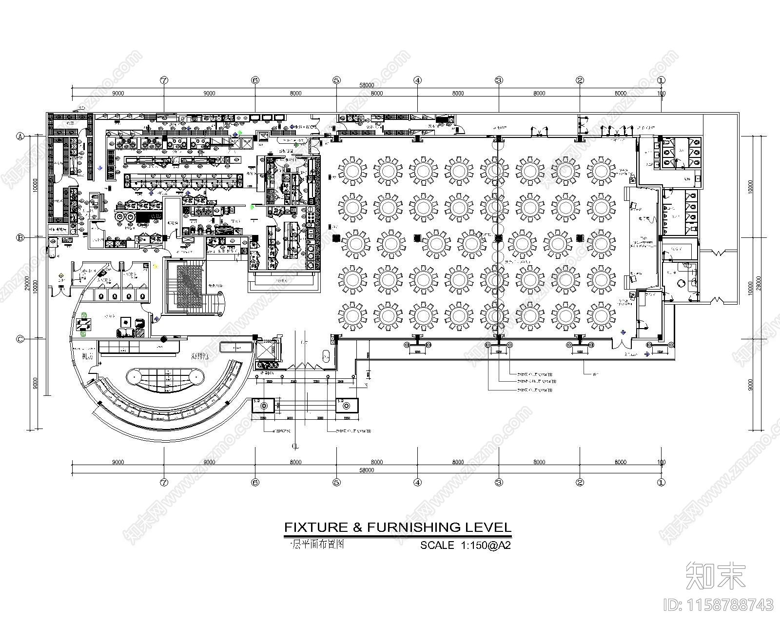3000平某大型酒楼落地施工图下载【ID:1158788743】