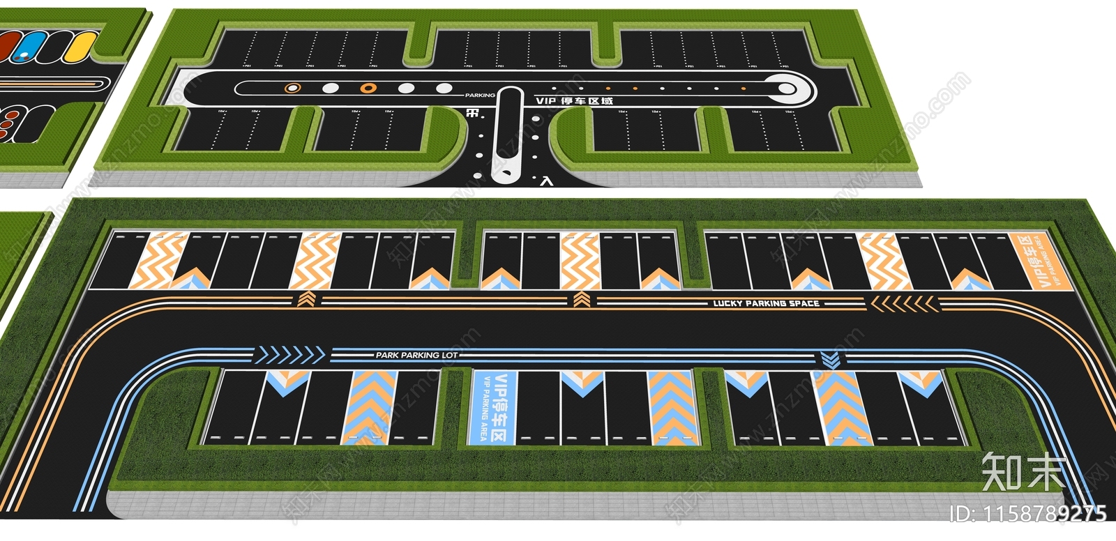 现代创意图案设计停车位SU模型下载【ID:1158789275】