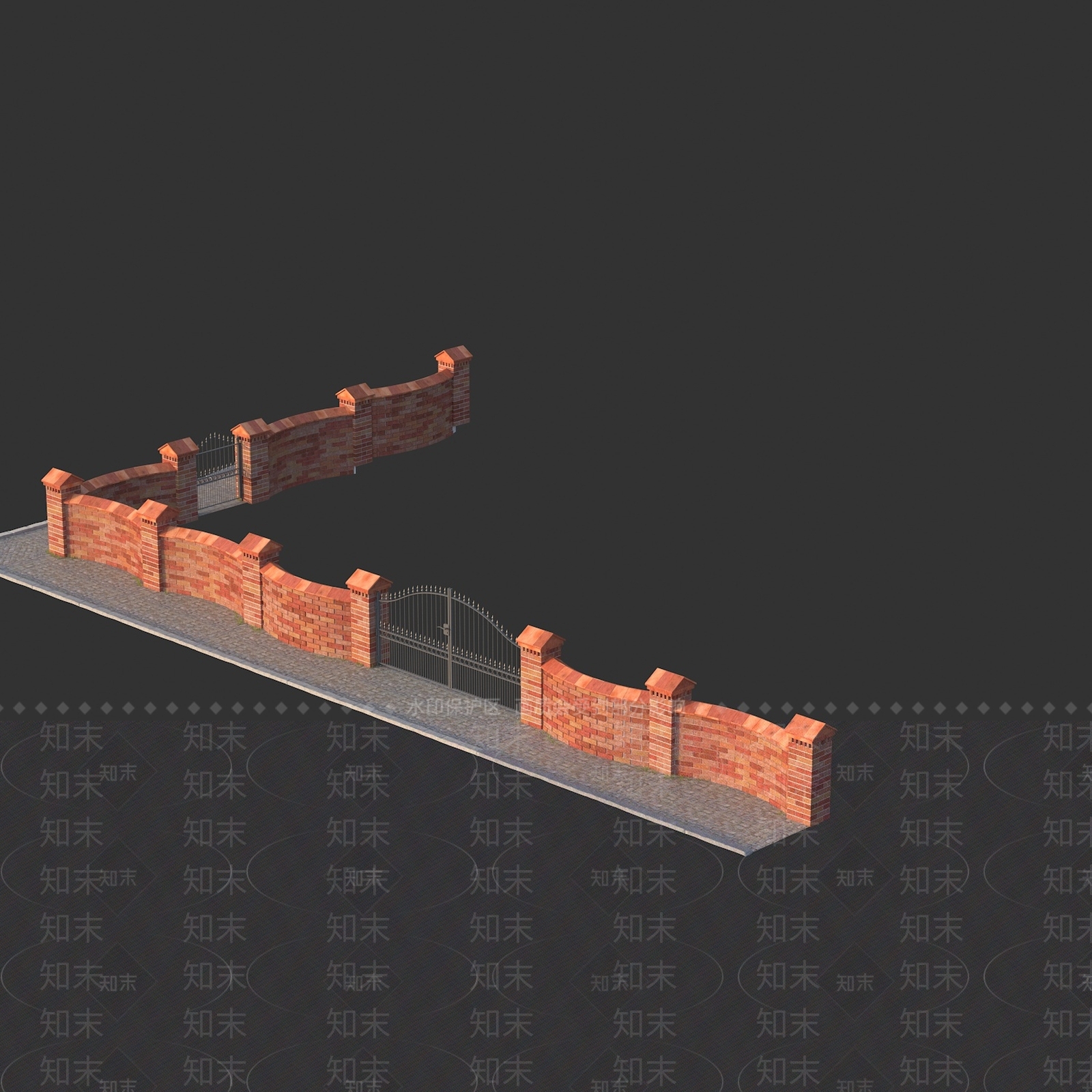 围墙砖墙3D模型下载【ID:1158794553】