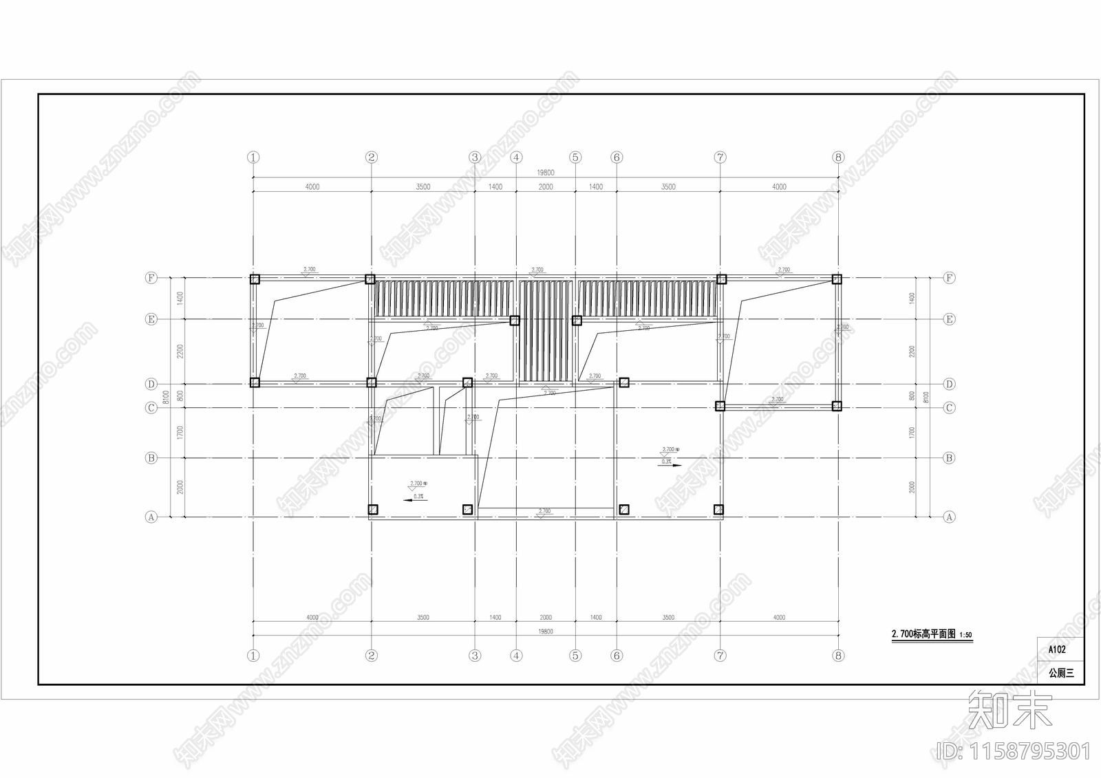 公园公共卫生间建筑结构cad施工图下载【ID:1158795301】