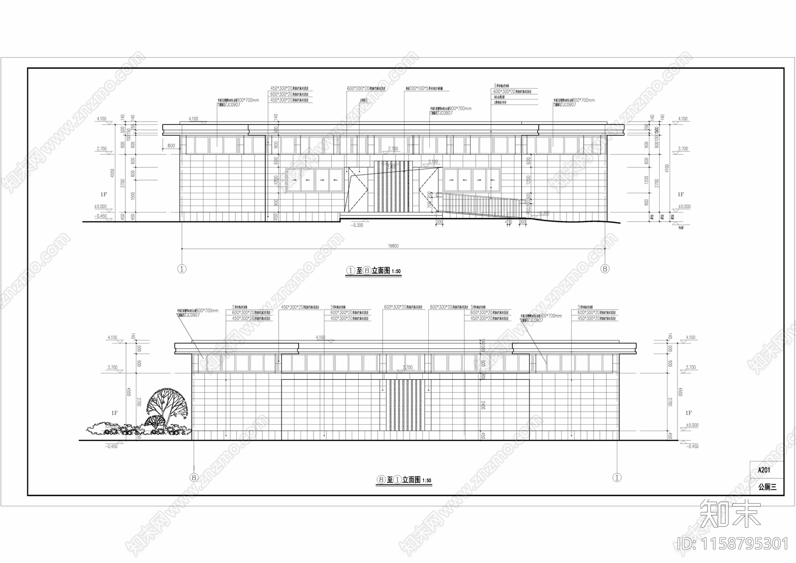 公园公共卫生间建筑结构cad施工图下载【ID:1158795301】