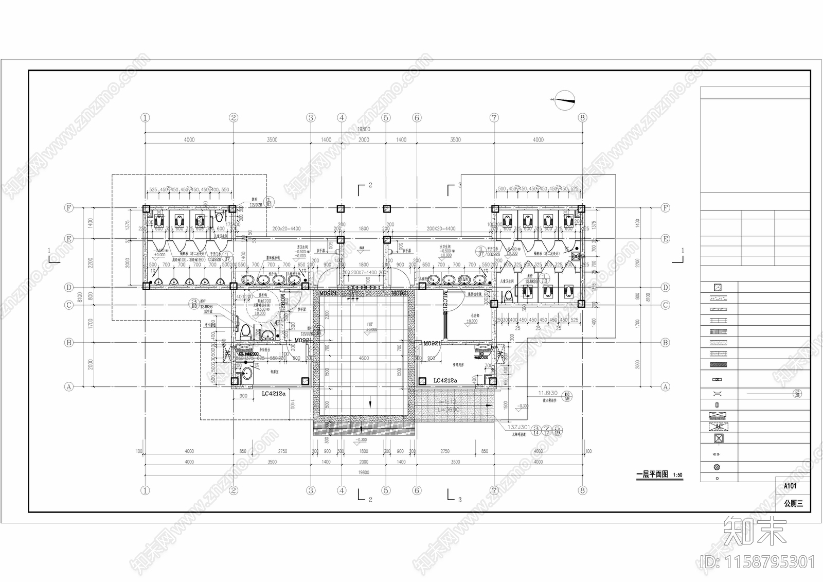 公园公共卫生间建筑结构cad施工图下载【ID:1158795301】