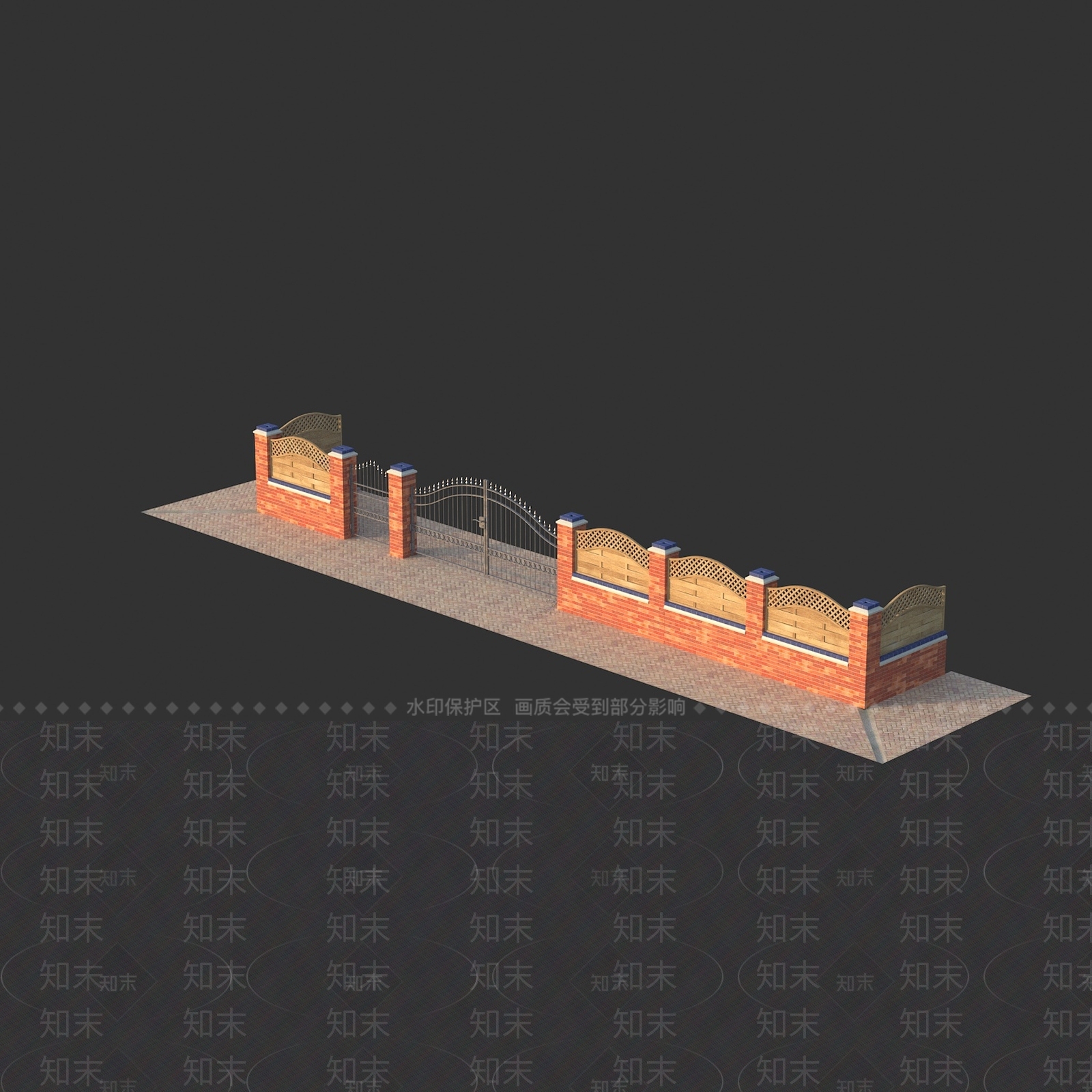 花园庭院围墙砖墙3D模型下载【ID:1158798017】