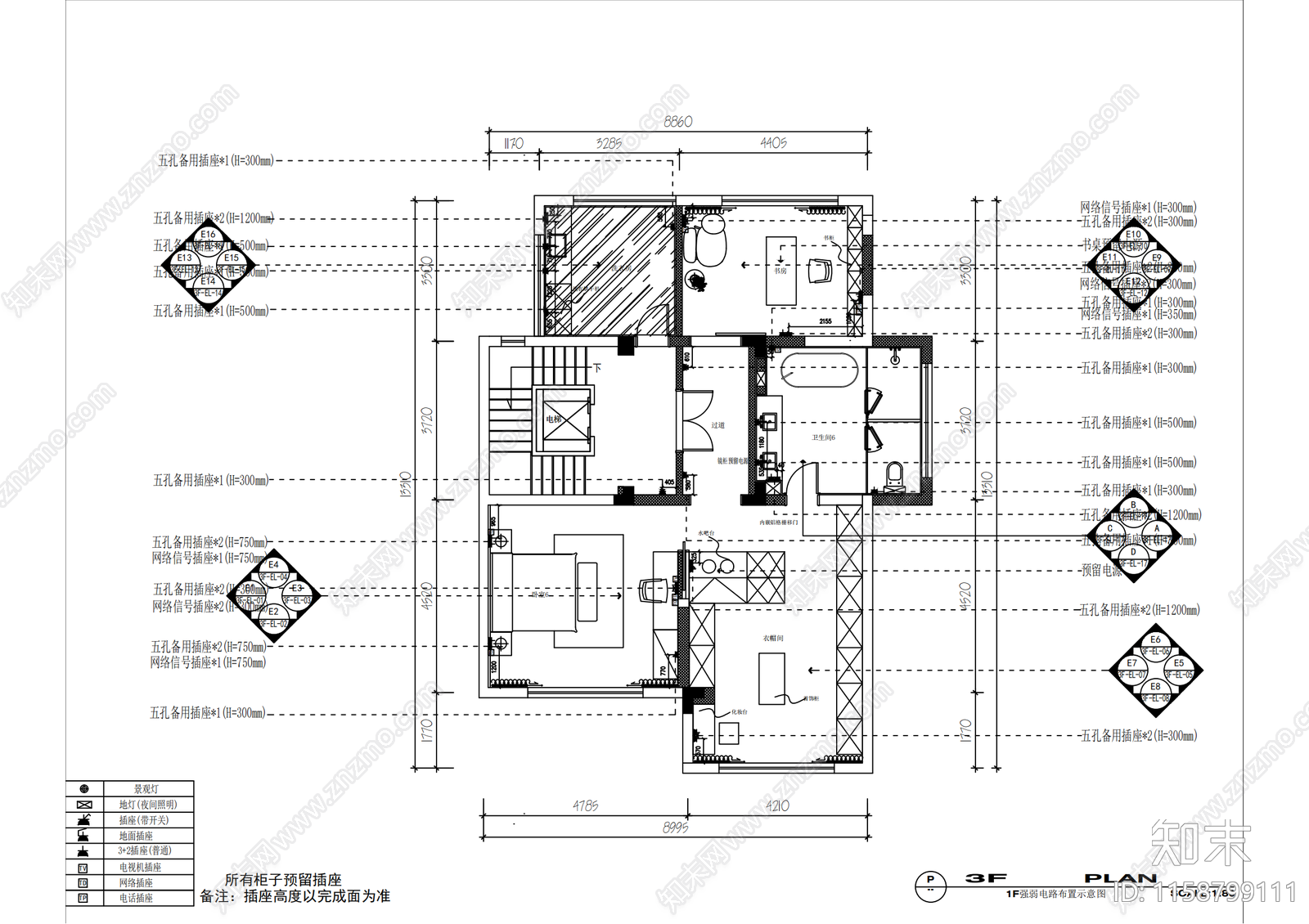 现代别墅室内装饰cad施工图下载【ID:1158799111】