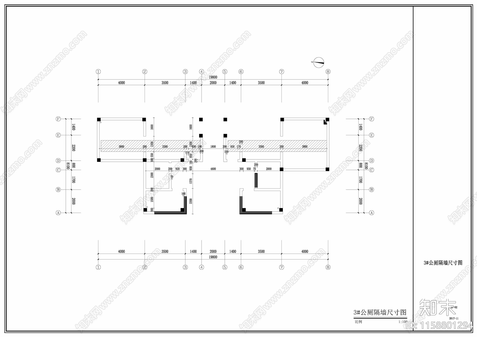 公园公共卫生间装饰装修cad施工图下载【ID:1158801294】