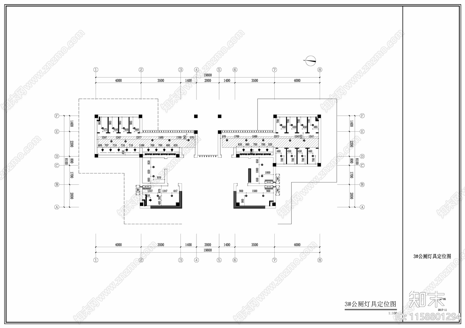 公园公共卫生间装饰装修cad施工图下载【ID:1158801294】