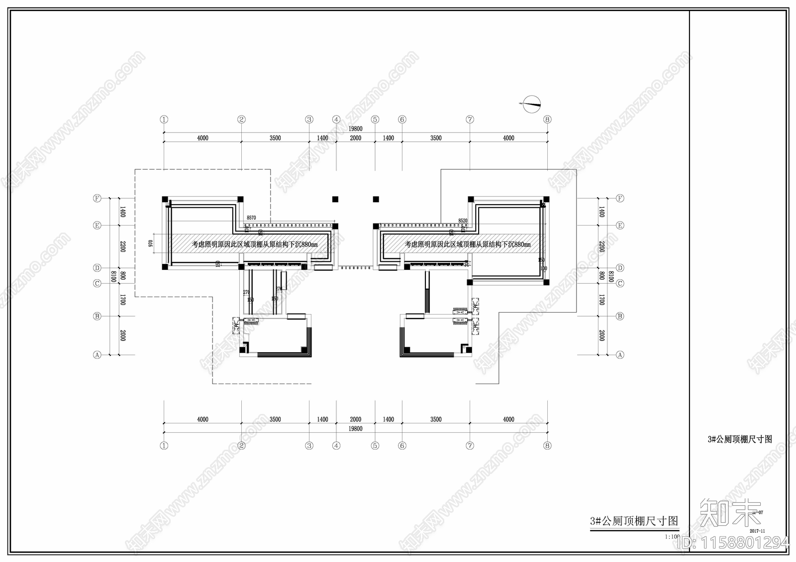 公园公共卫生间装饰装修cad施工图下载【ID:1158801294】