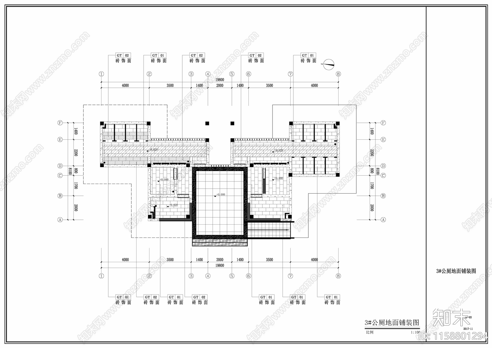 公园公共卫生间装饰装修cad施工图下载【ID:1158801294】