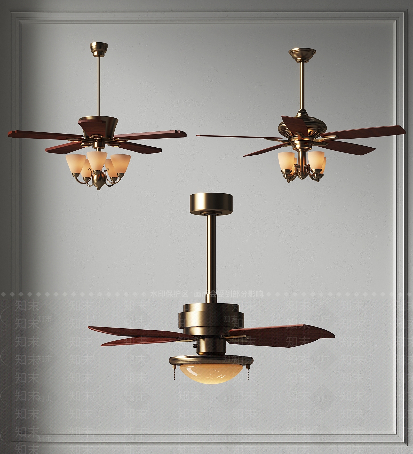 美式吊扇灯组合3D模型下载【ID:1158804494】