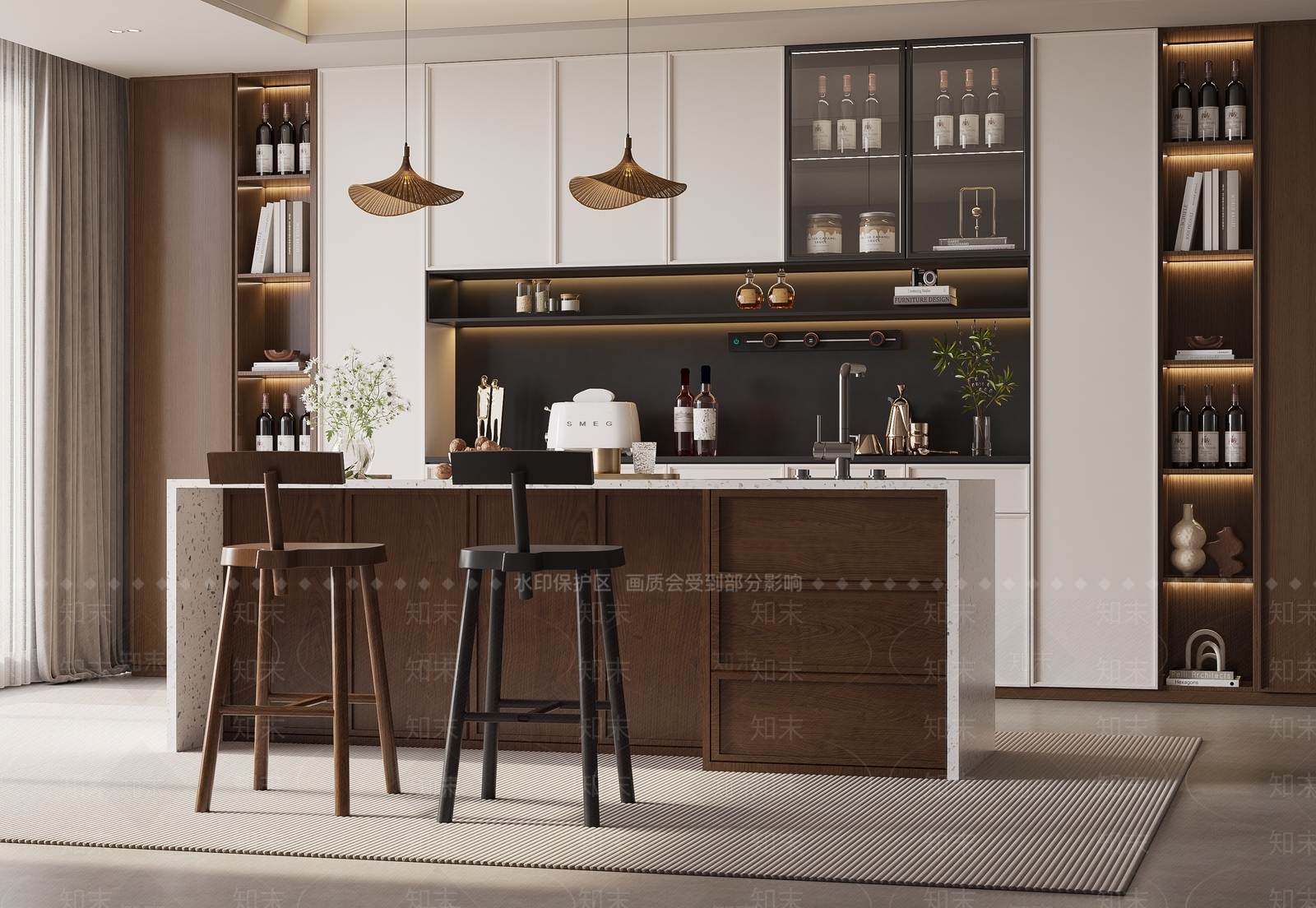 棕色木质吧台椅吧椅3D模型下载【ID:1227468043】