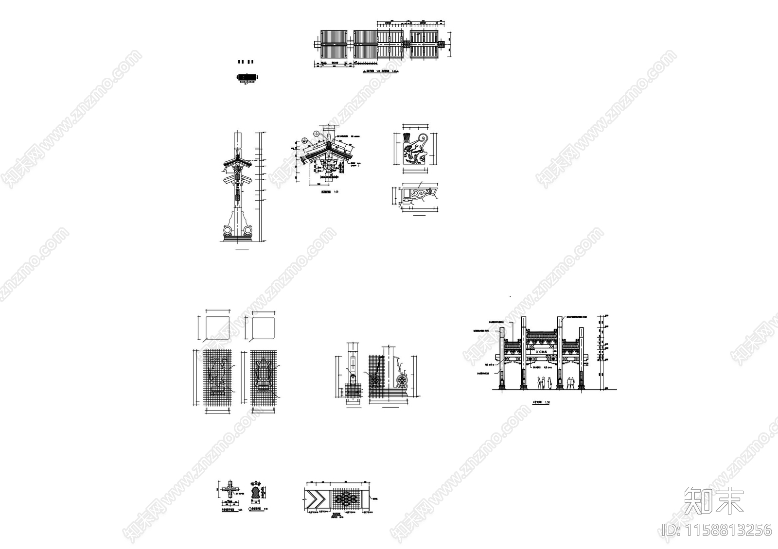 牌楼cad施工图下载【ID:1158813256】
