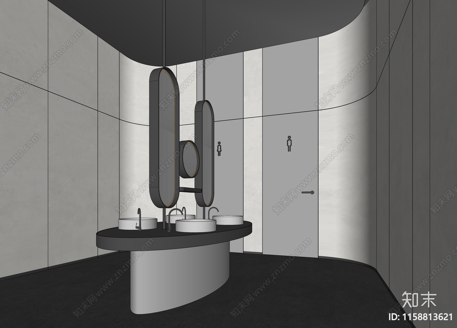 现代公共卫生间盥洗区SU模型下载【ID:1158813621】