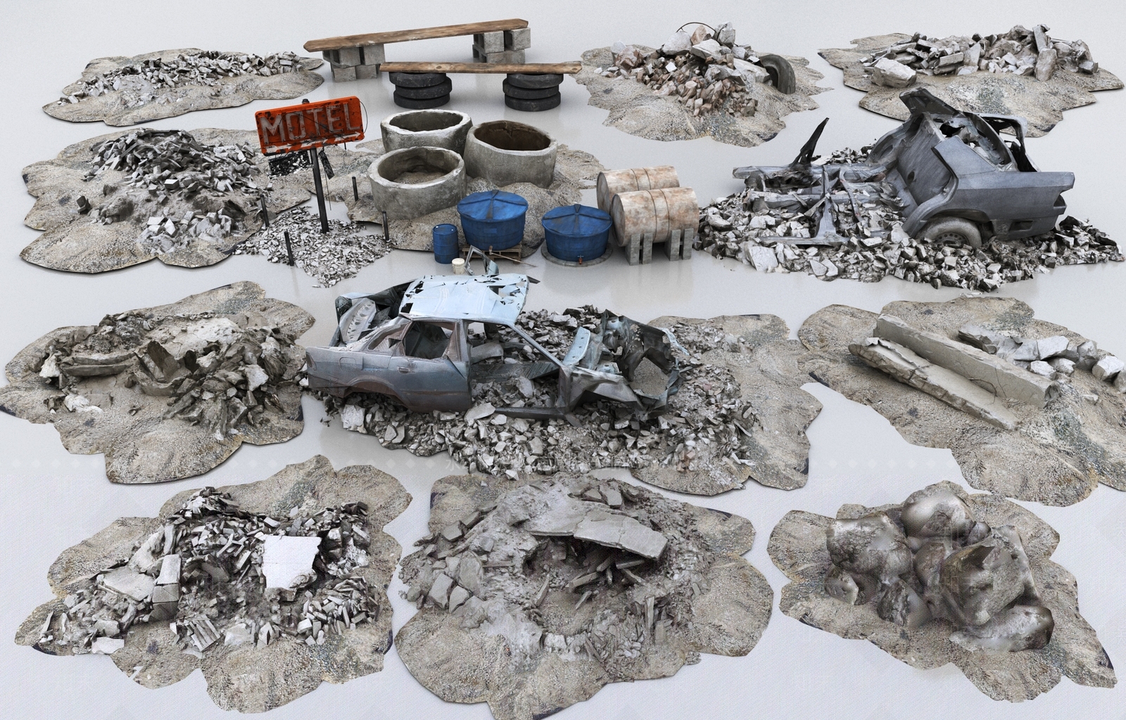 现代废墟石头组合3D模型下载【ID:1158813827】